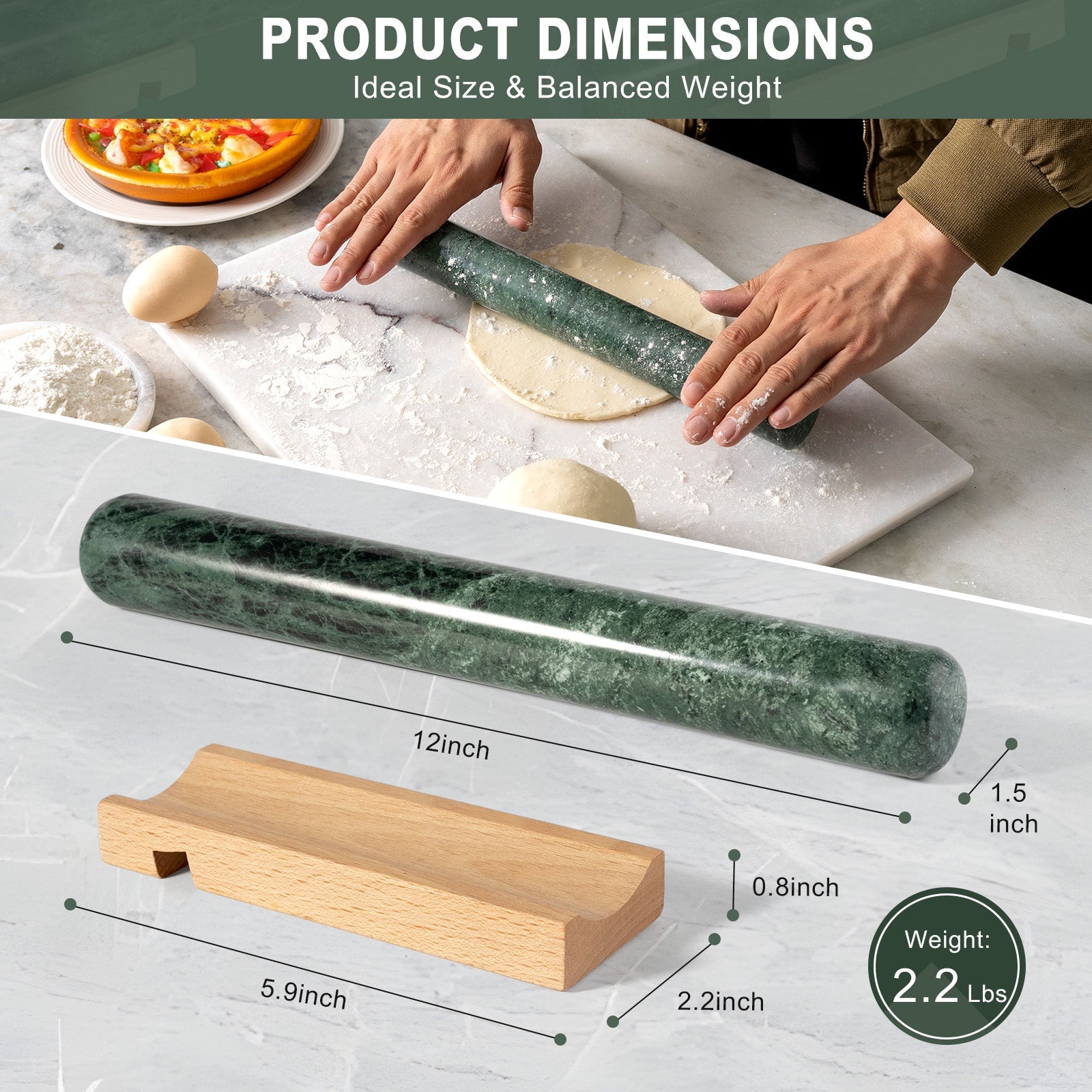 Koville marble french rolling pin in natural stone