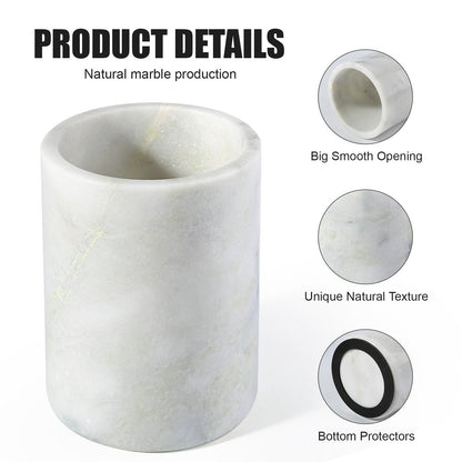 Koville Natural Stone Straight Wine Cooler in Bianco Palomino on a dining table with a wine bottle