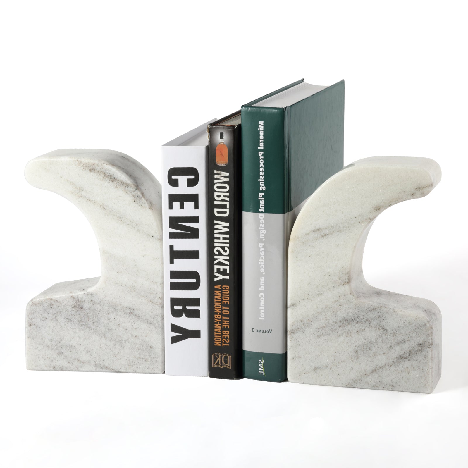 Koville Natural Marble Swan Bookend Set for Shelf Decor in Mist White - product presentation