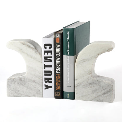 Koville Natural Marble Swan Bookend Set for Shelf Decor in Mist White - product presentation