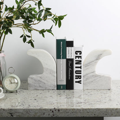 Koville Natural Marble Swan Bookend Set for Shelf Decor in Mist White - crafted stone profile