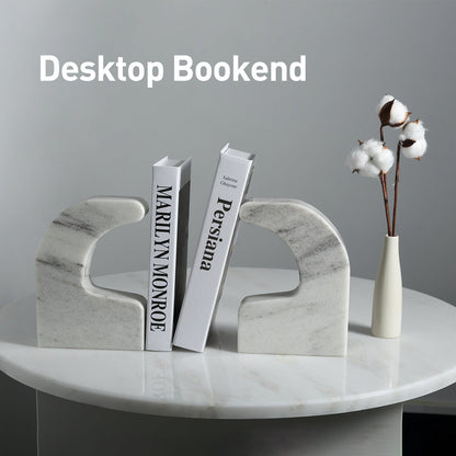 Koville Natural Marble Swan Bookend Set for Shelf Decor in Mist White - decorative form