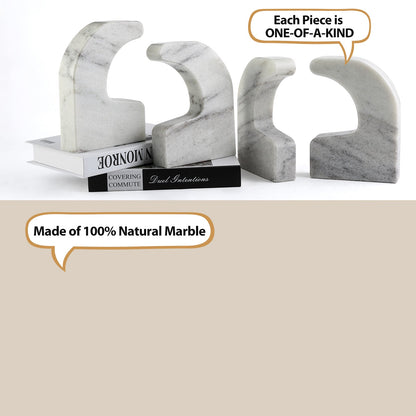 Koville Natural Marble Swan Bookend Set for Shelf Decor in Mist White - natural stone finish