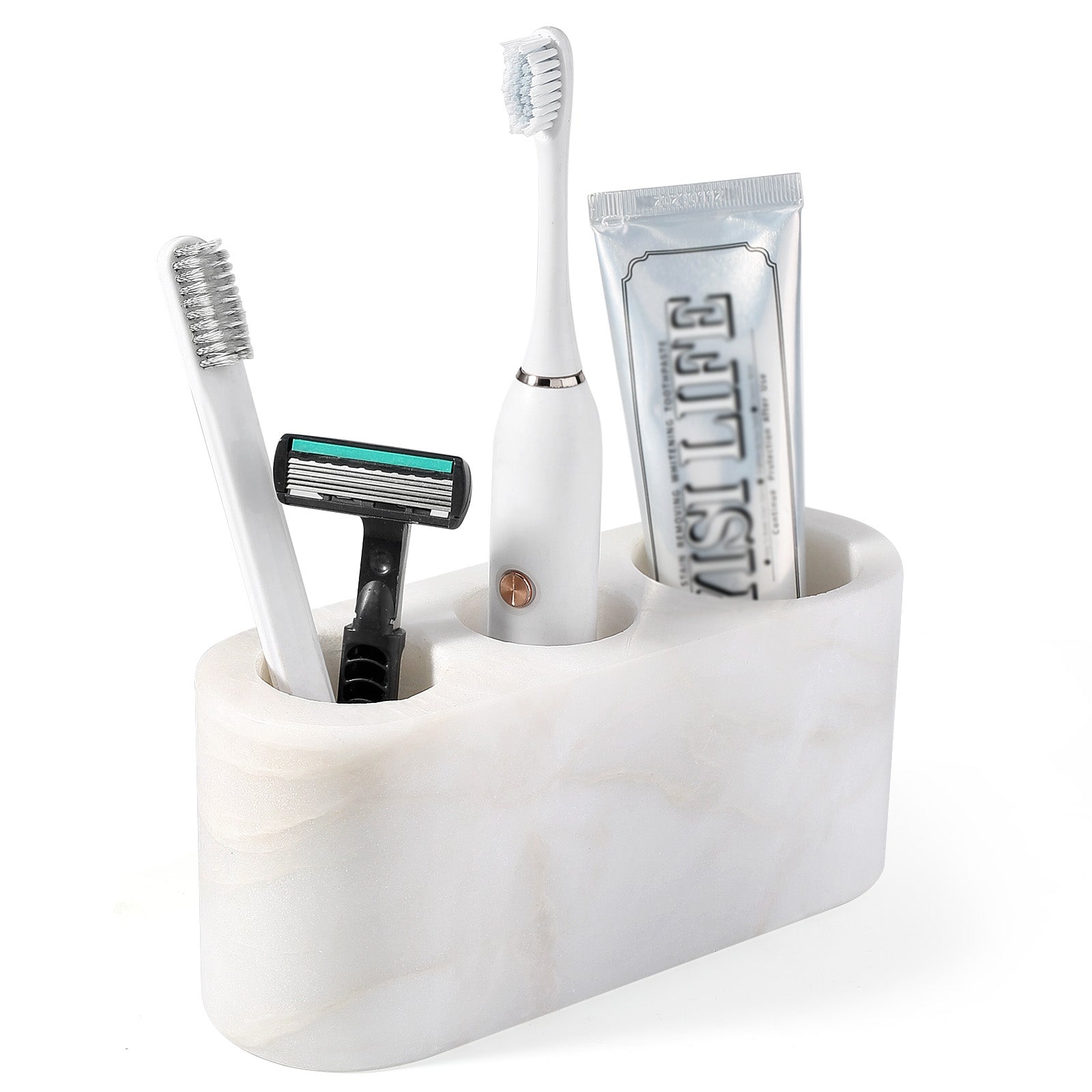 Koville white toothbrush holder(3 holes) in natural stone