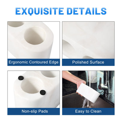 Koville Natural Marble natural stone toothbrush holder in Karibib Ice for bathroom vanity