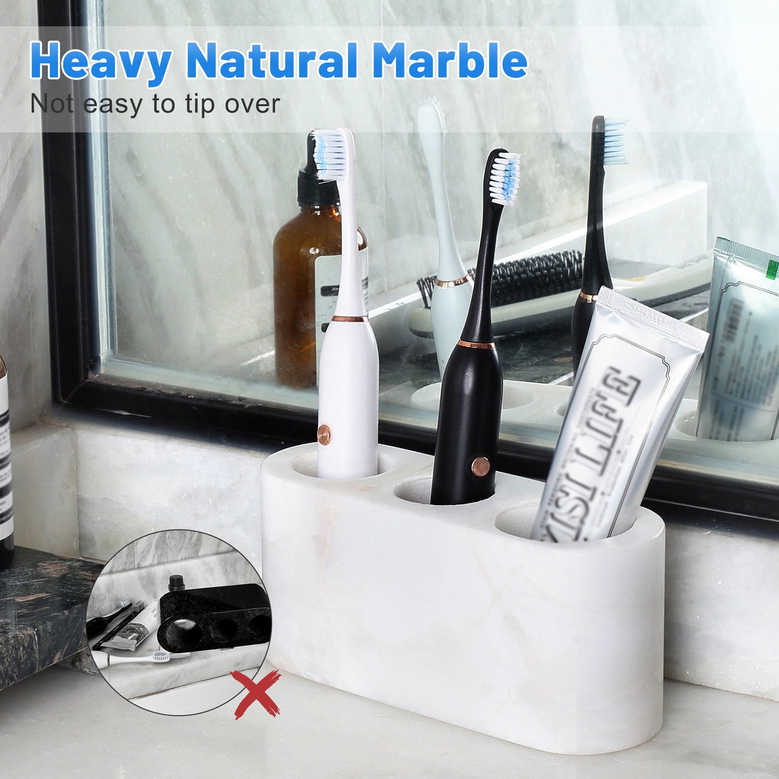 Koville Natural Marble natural stone toothbrush holder in Karibib Ice for bathroom vanity