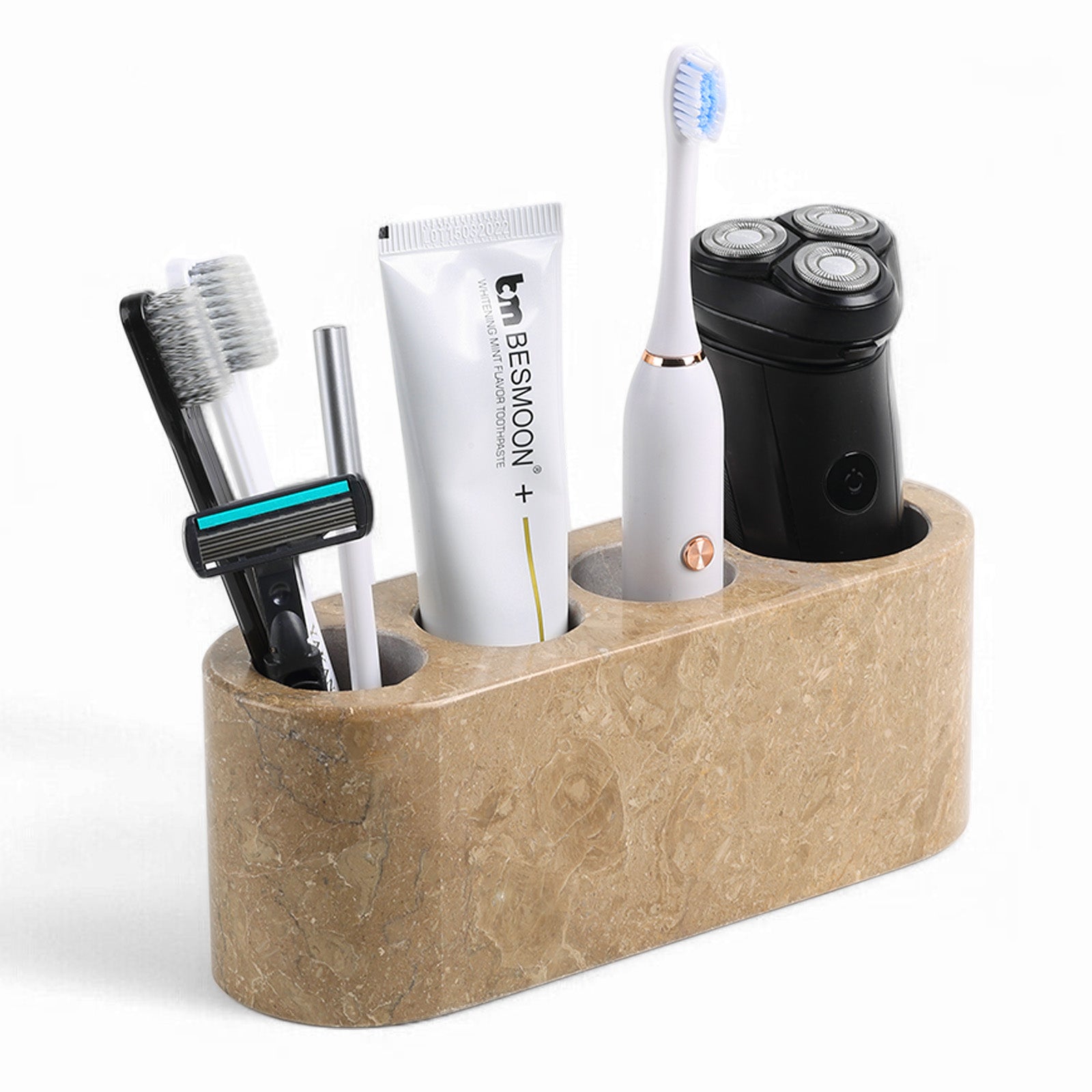 Koville Natural Marble natural marble toothbrush holder in Chestnut Brown for bathroom vanity