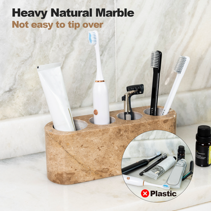 Koville Natural Marble natural marble toothbrush holder in Chestnut Brown for bathroom vanity
