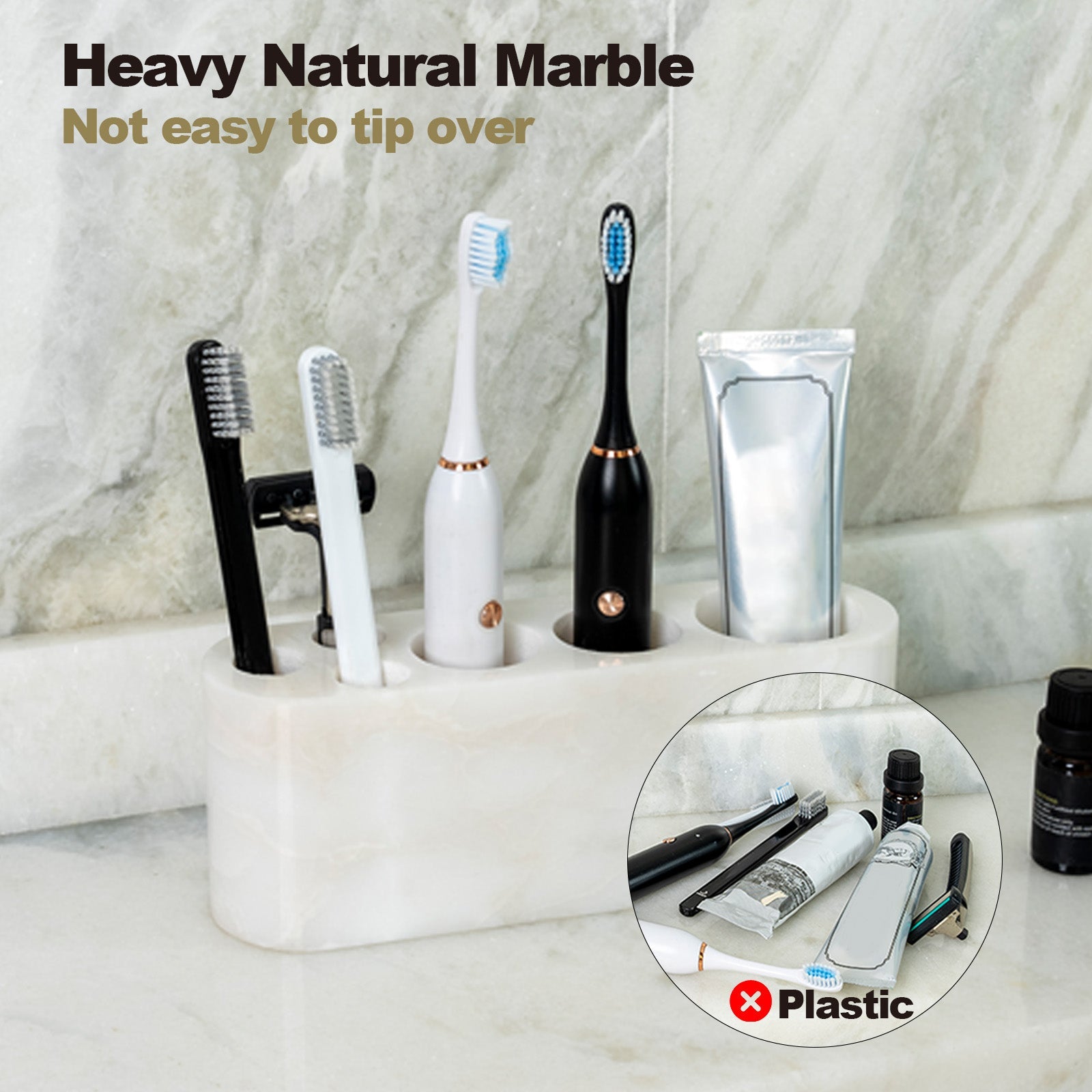 Koville Natural Marble natural marble toothbrush holder in Karibib Ice for bathroom vanity