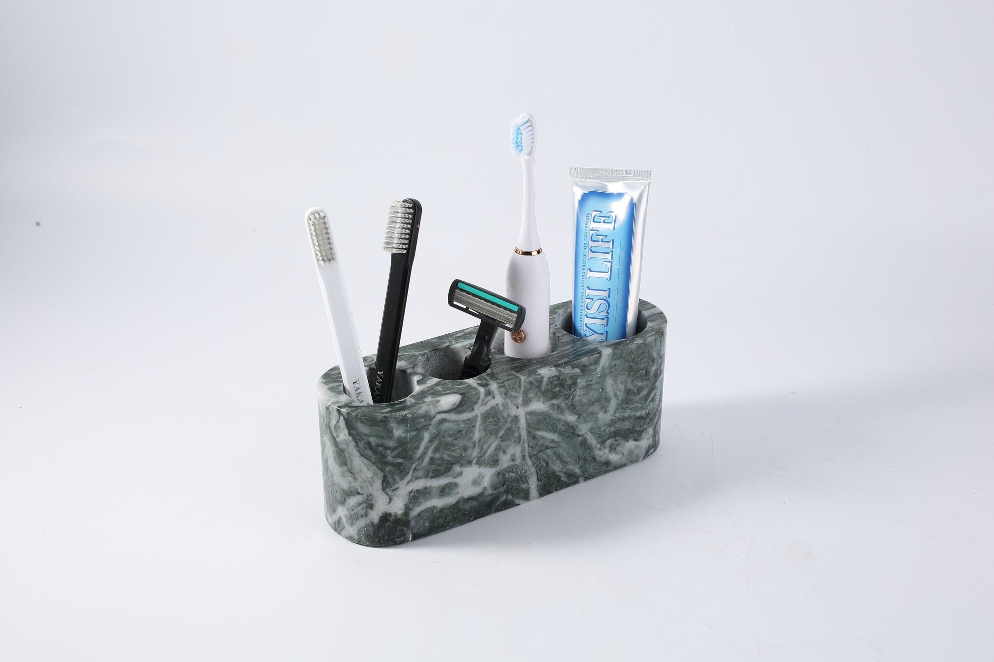 Koville Natural Marble natural marble toothbrush holder in Verde Alpi for bathroom vanity