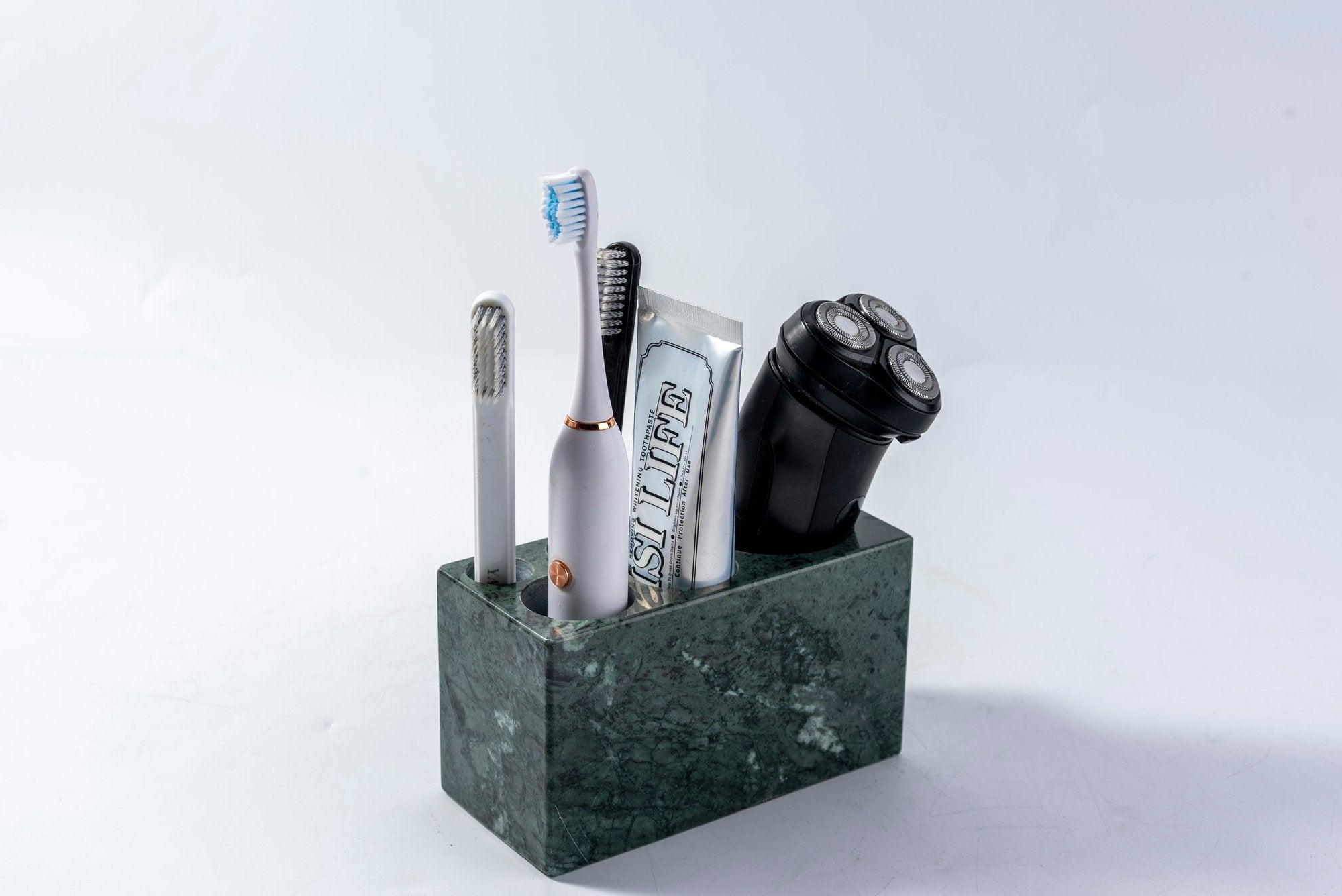 Koville Natural Marble natural stone toothbrush holder in Indian Green for bathroom vanity