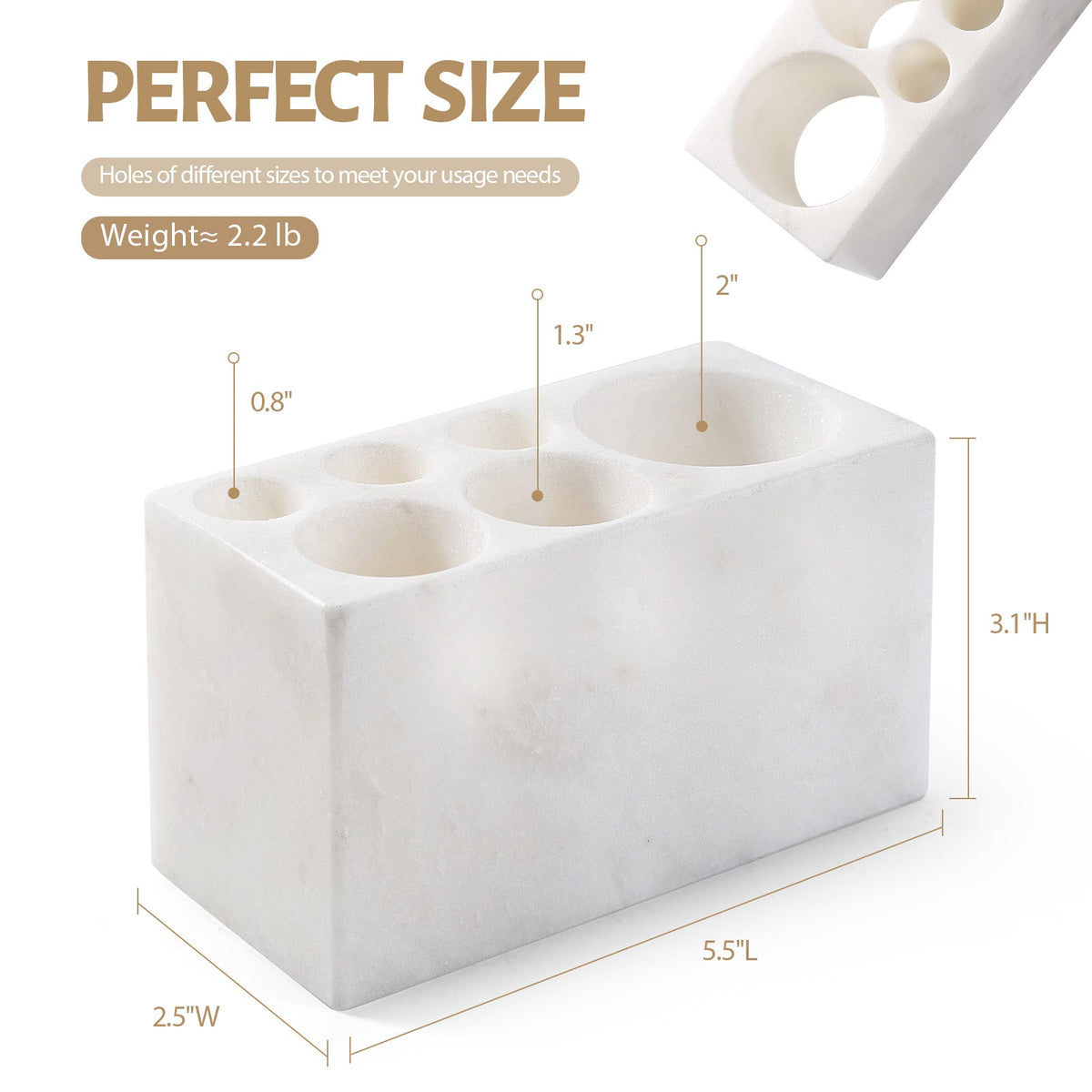 Koville Natural Marble natural stone toothbrush holder in Namib Bianco for bathroom vanity
