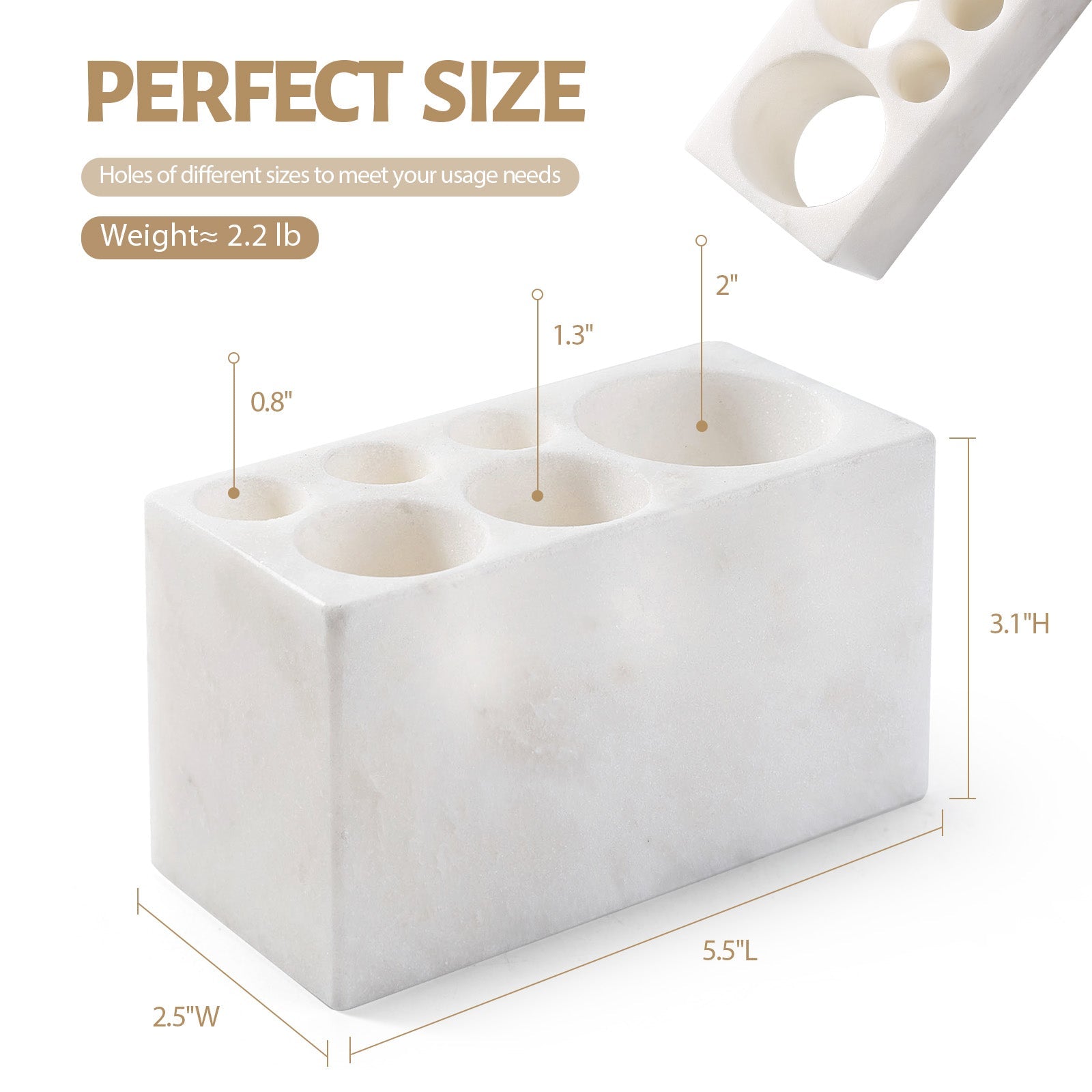 Koville Natural Marble natural stone toothbrush holder in Namib Bianco for bathroom vanity