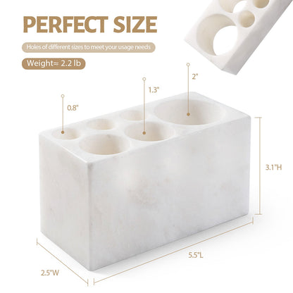 Koville Natural Marble natural stone toothbrush holder in Namib Bianco for bathroom vanity