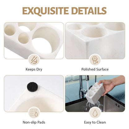Koville Natural Marble natural stone toothbrush holder in Namib Bianco for bathroom vanity
