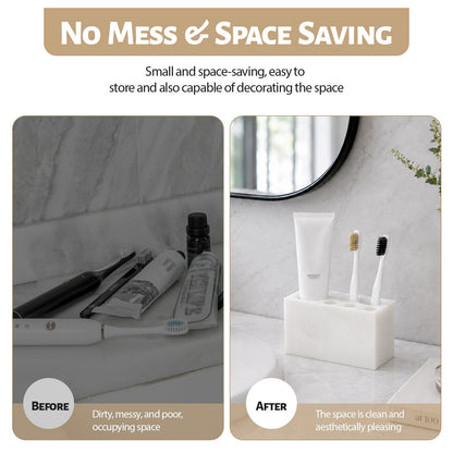 Koville Natural Marble natural stone toothbrush holder in Namib Bianco for bathroom vanity