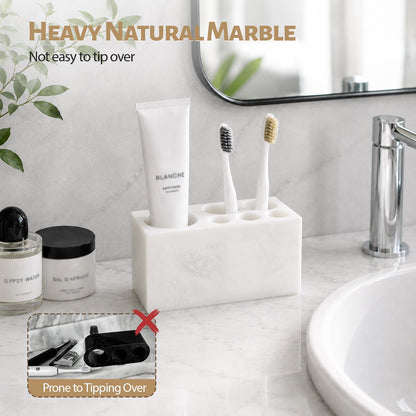 Koville Natural Marble natural stone toothbrush holder in Namib Bianco for bathroom vanity