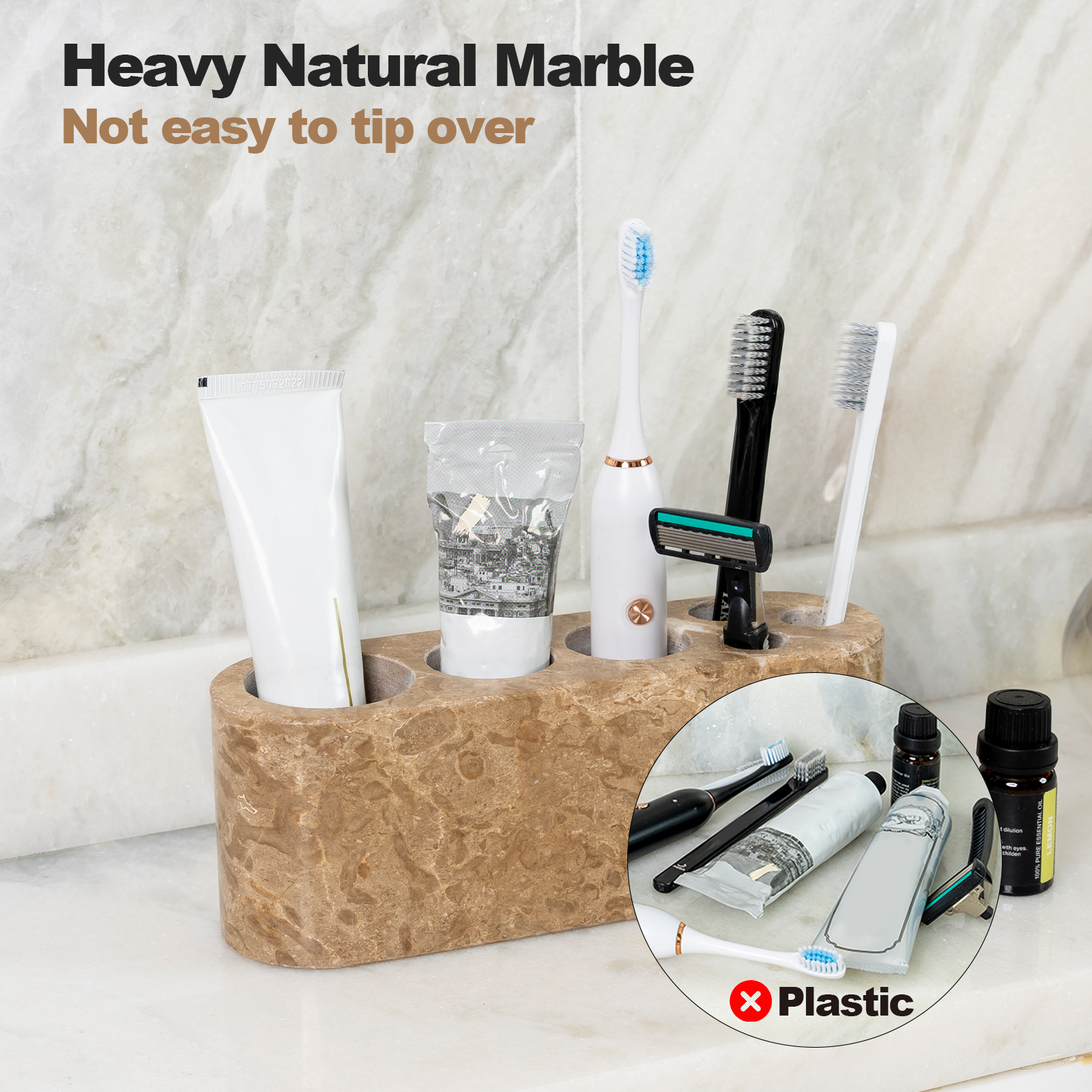 Koville Natural Marble natural marble toothbrush holder in Chestnut Brown for bathroom vanity