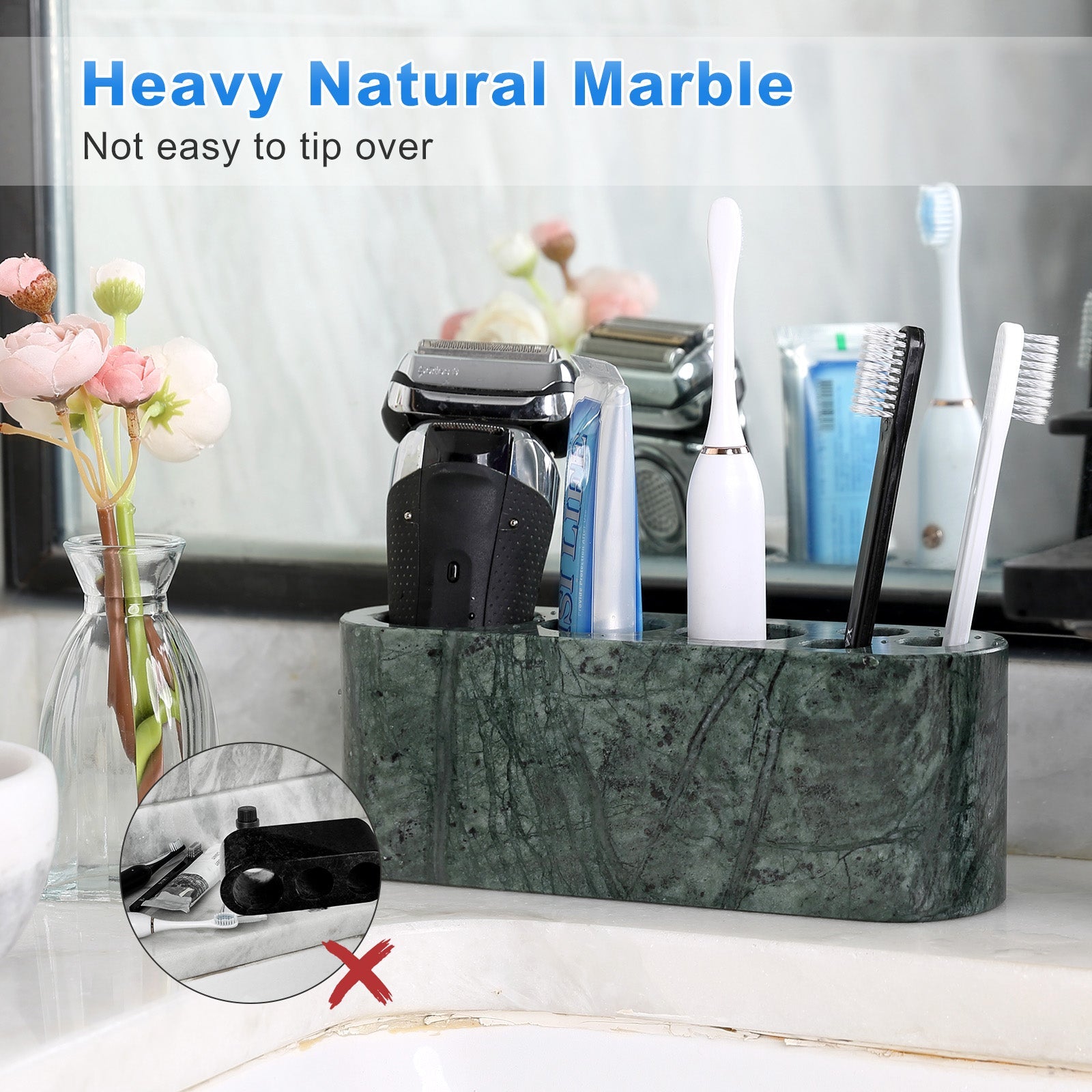 Koville Natural Marble natural marble toothbrush holder in Indian Green for bathroom vanity