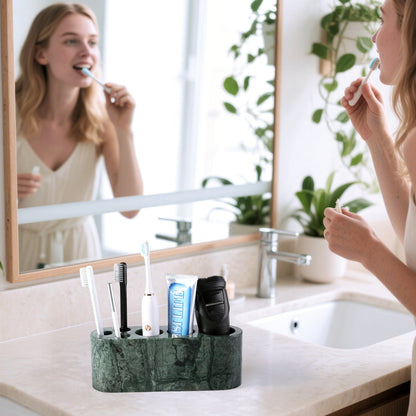 Koville Natural Marble natural marble toothbrush holder in Indian Green for bathroom vanity