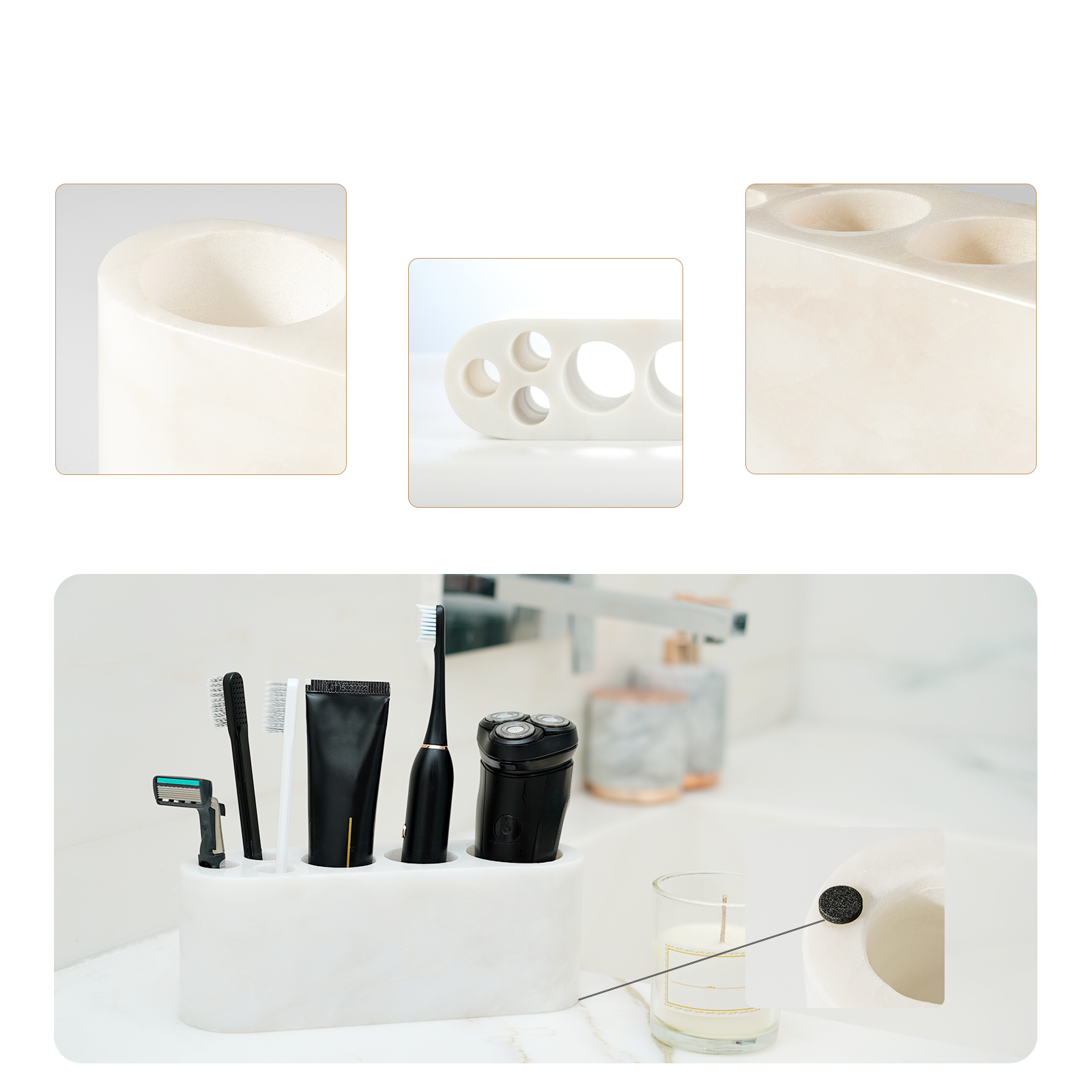 Koville Natural Marble natural marble toothbrush holder in Karibib Ice for bathroom vanity