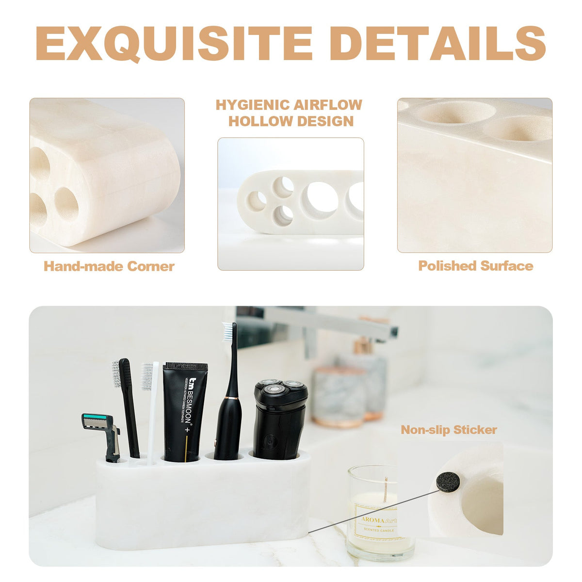 Koville Natural Marble natural marble toothbrush holder in Karibib Ice for bathroom vanity