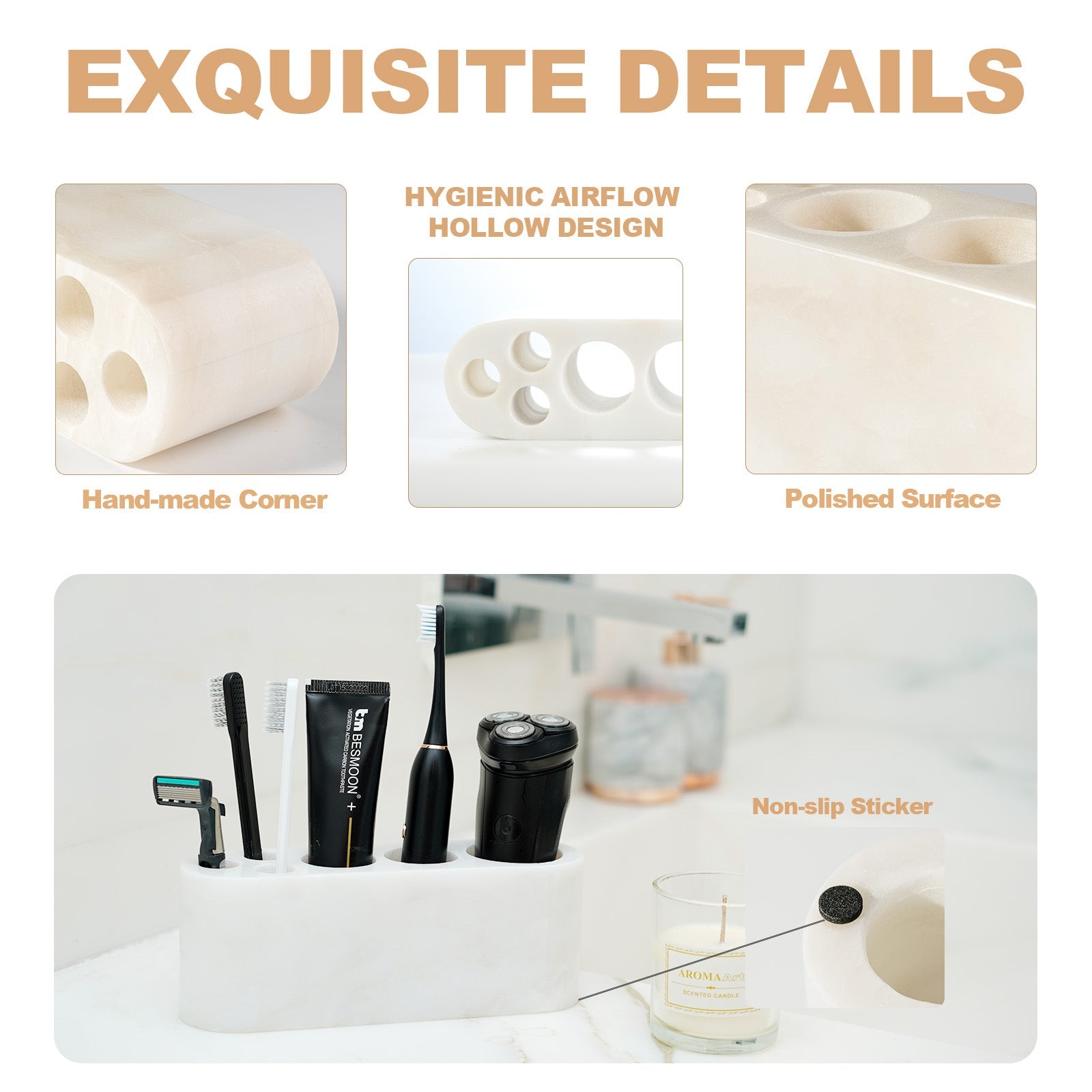 Koville Natural Marble natural marble toothbrush holder in Karibib Ice for bathroom vanity