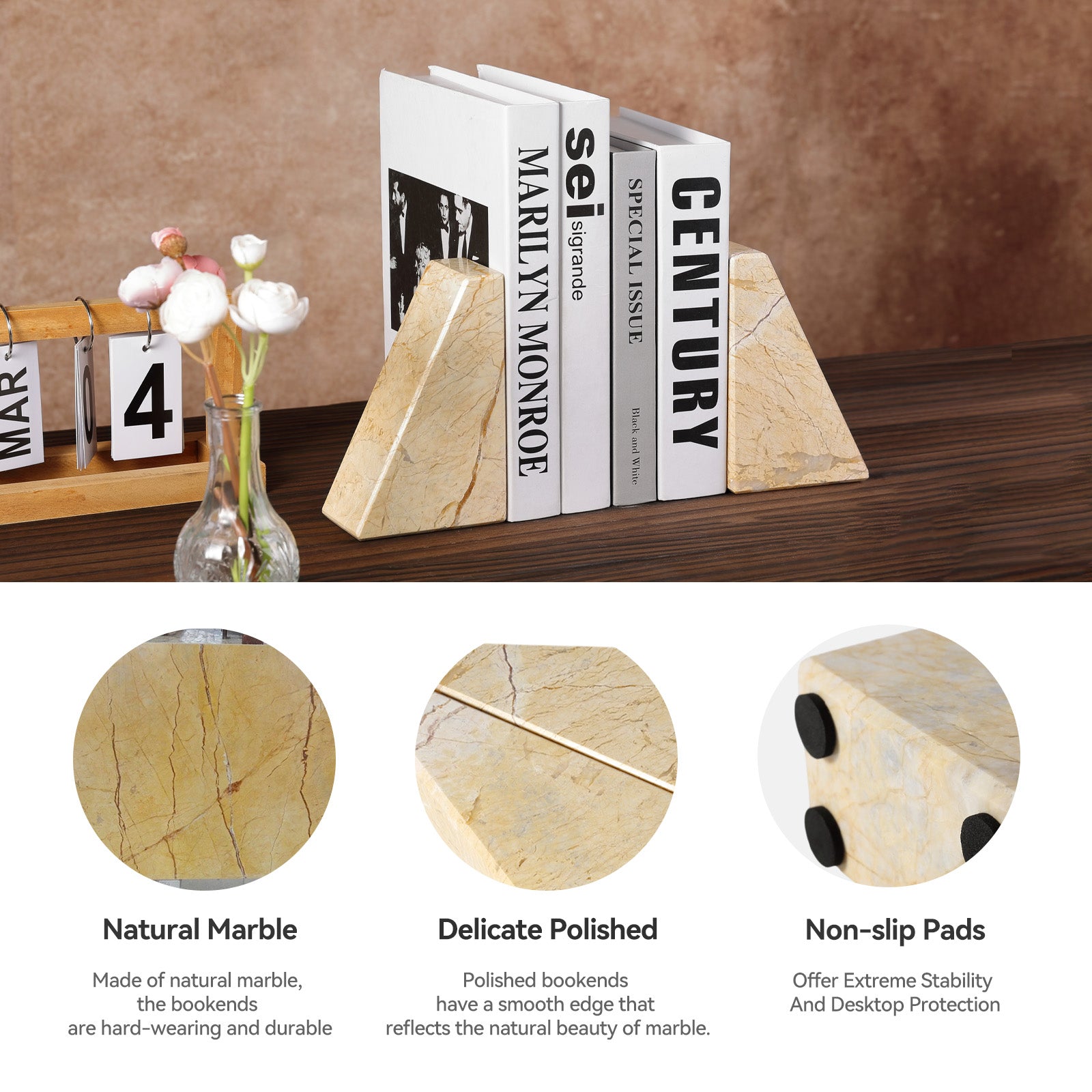 Koville Natural Stone Trapezoid Bookends in Five Sizes in natural stone, product view 19