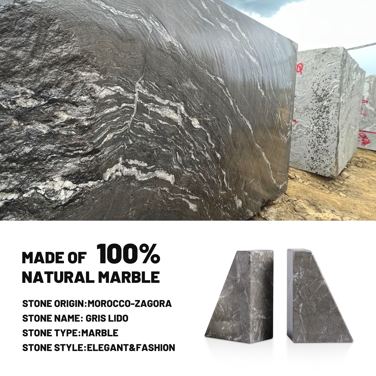 Koville Natural Stone Trapezoid Bookends in Five Sizes in natural stone, product view 65
