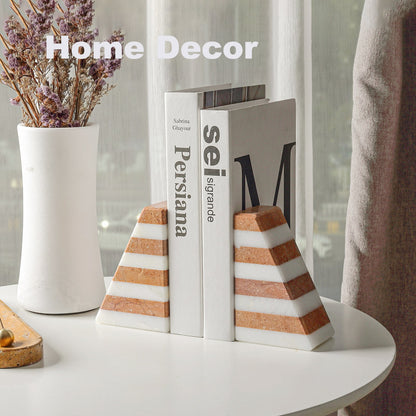 Koville two-tone marble trapezoid bookends with natural stone design