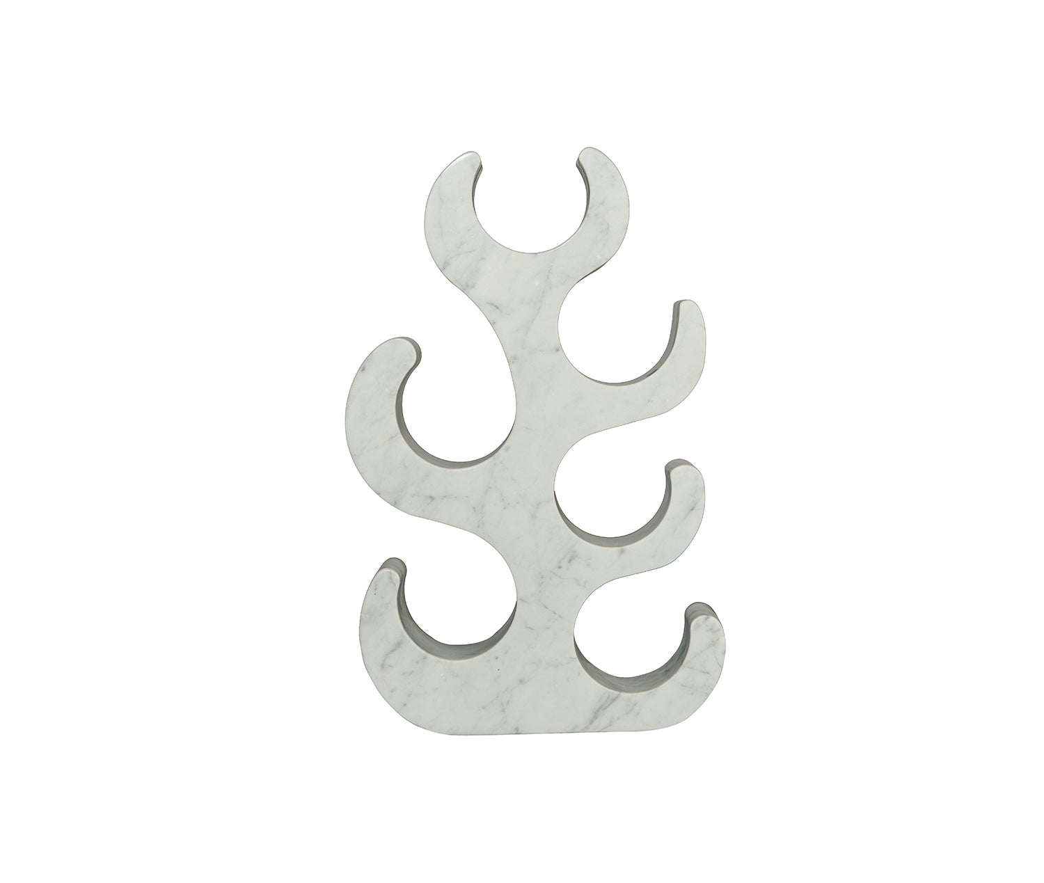 Koville Natural Stone Wine Rack in Bianco Carrara freestanding on a bar counter holding wine bottles