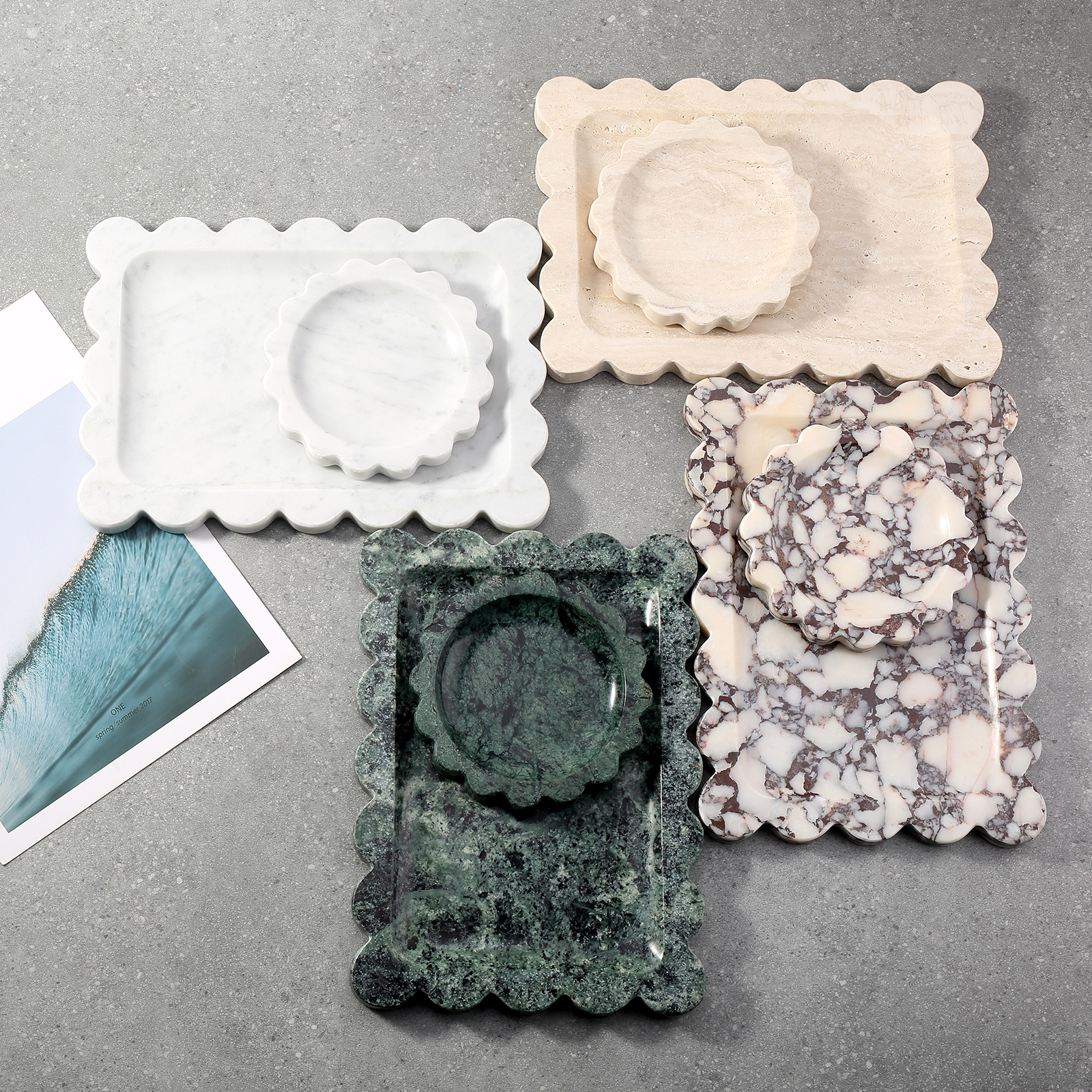 Koville Natural Marble Wavy Edge Storage Tray for Small Items in Bianco Carrara - decorative form