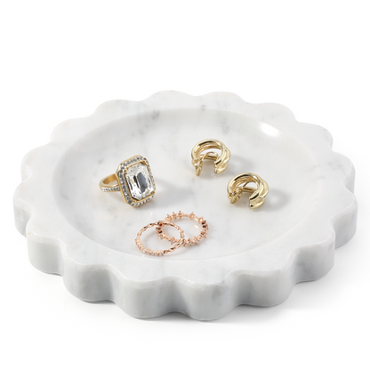 Koville Natural Marble Wavy Edge Storage Tray for Small Items in Bianco Carrara - crafted stone profile