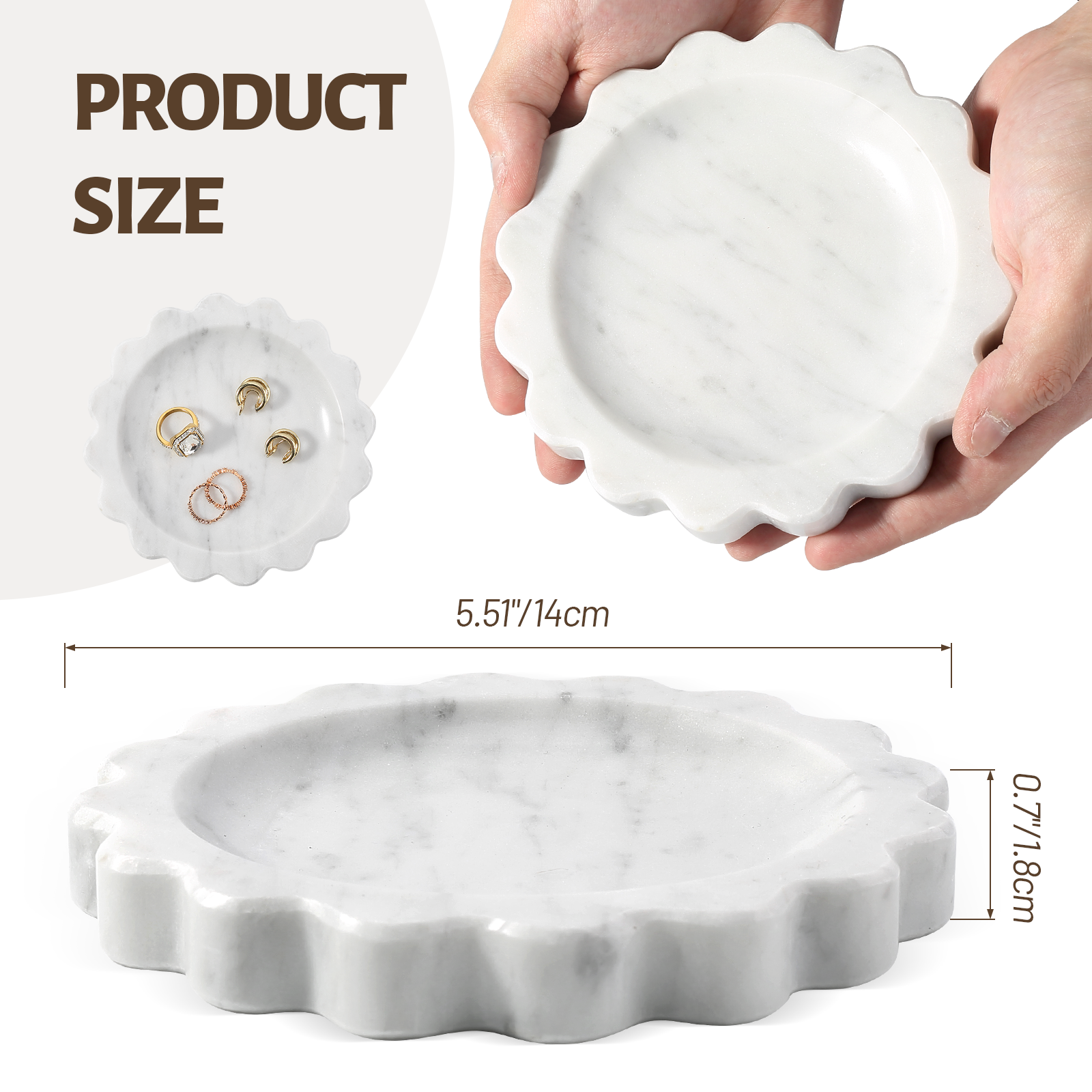 Koville Natural Marble Wavy Edge Storage Tray for Small Items in Bianco Carrara - natural stone finish