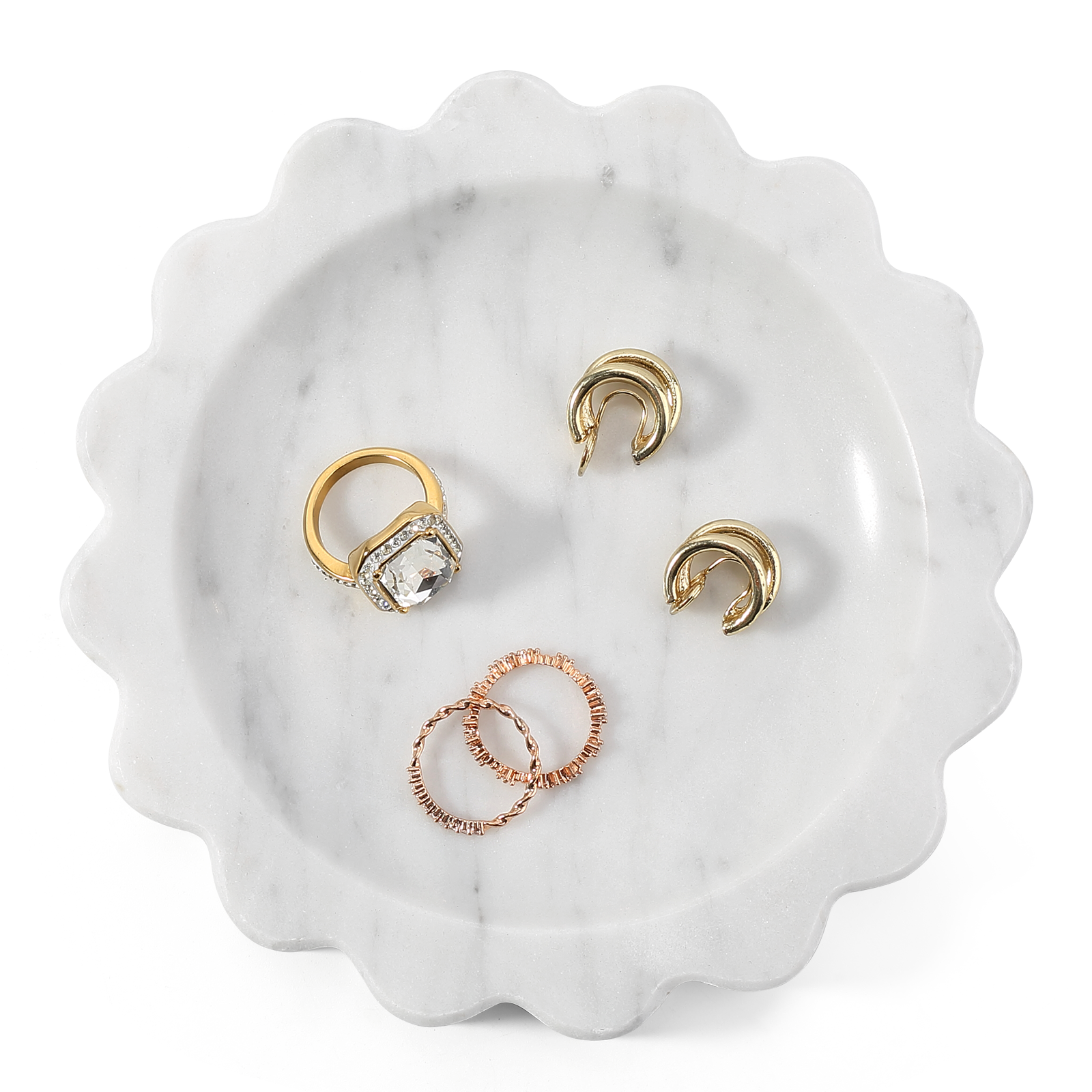 Koville Natural Marble Wavy Edge Storage Tray for Small Items in Bianco Carrara - stone surface detail
