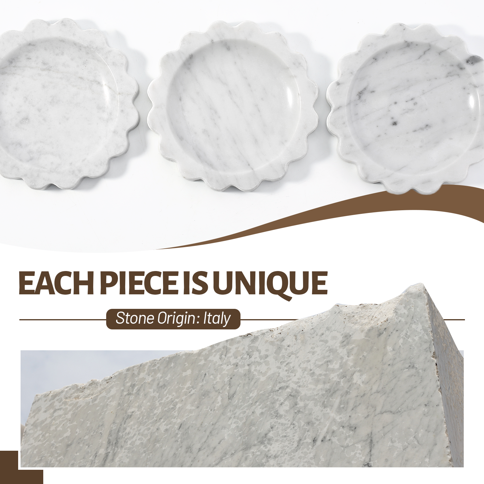 Koville Natural Marble Wavy Edge Storage Tray for Small Items in Bianco Carrara - decorative form
