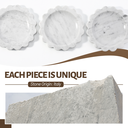 Koville Natural Marble Wavy Edge Storage Tray for Small Items in Bianco Carrara - decorative form