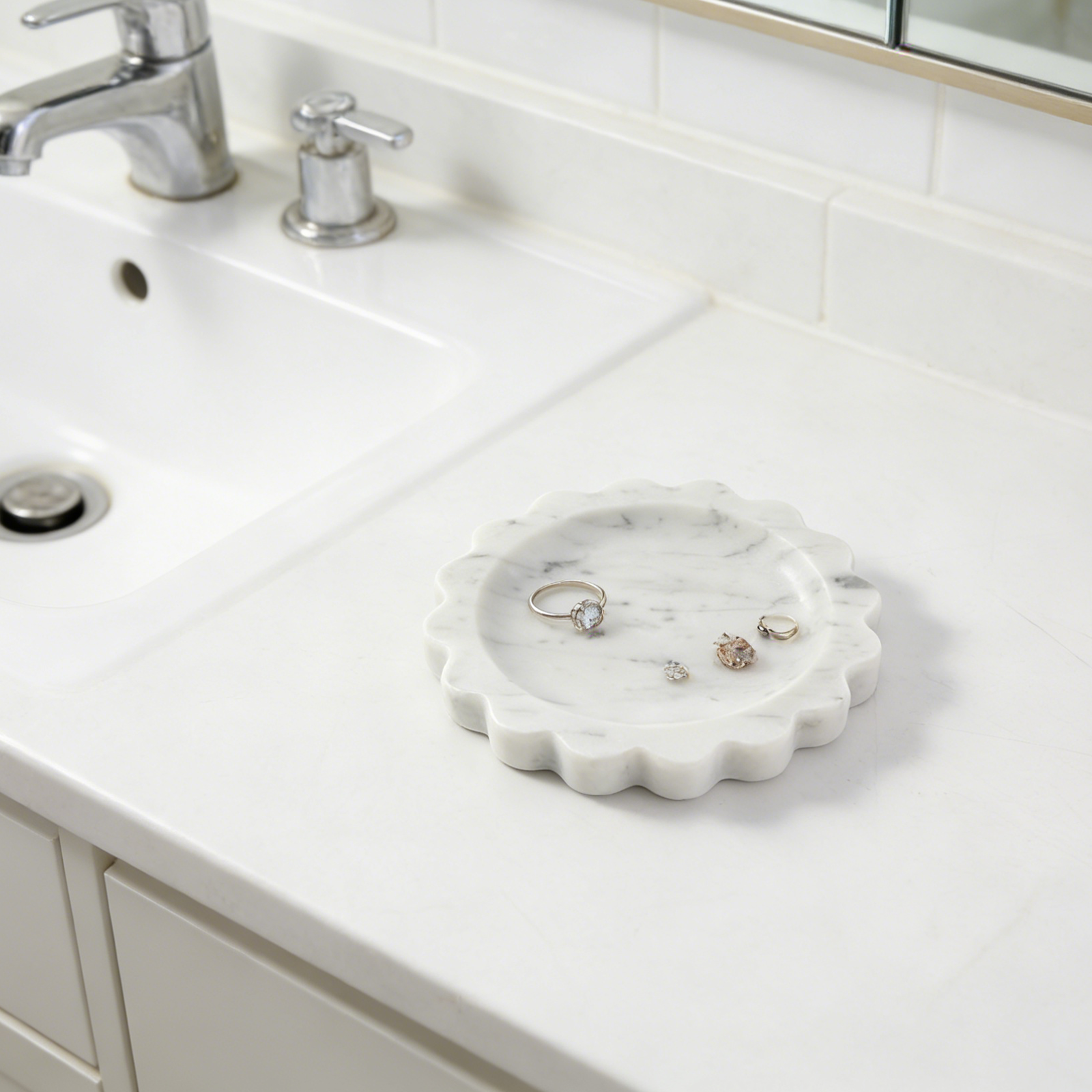 Koville Natural Marble Wavy Edge Storage Tray for Small Items in Bianco Carrara - crafted stone profile