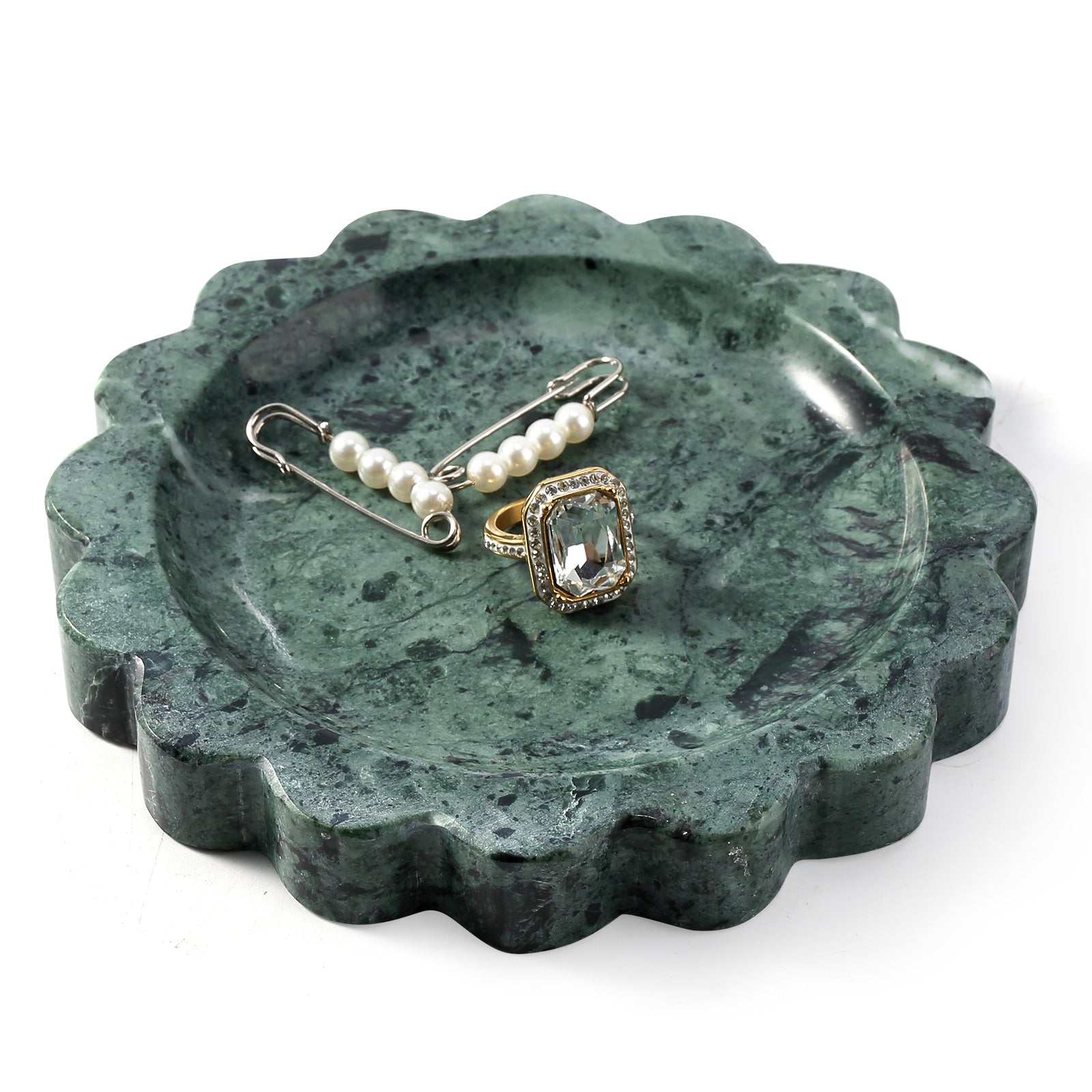 Koville Natural Marble Wavy Edge Storage Tray for Small Items in Indian Green - material detail
