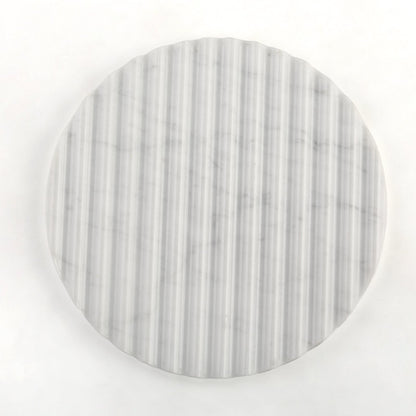 Koville Natural Marble Wavy Round Decorative Tray for Tabletop Styling in Bianco Carrara - decorative form