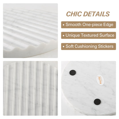 Koville Natural Marble Wavy Round Decorative Tray for Tabletop Styling in Bianco Carrara - material detail