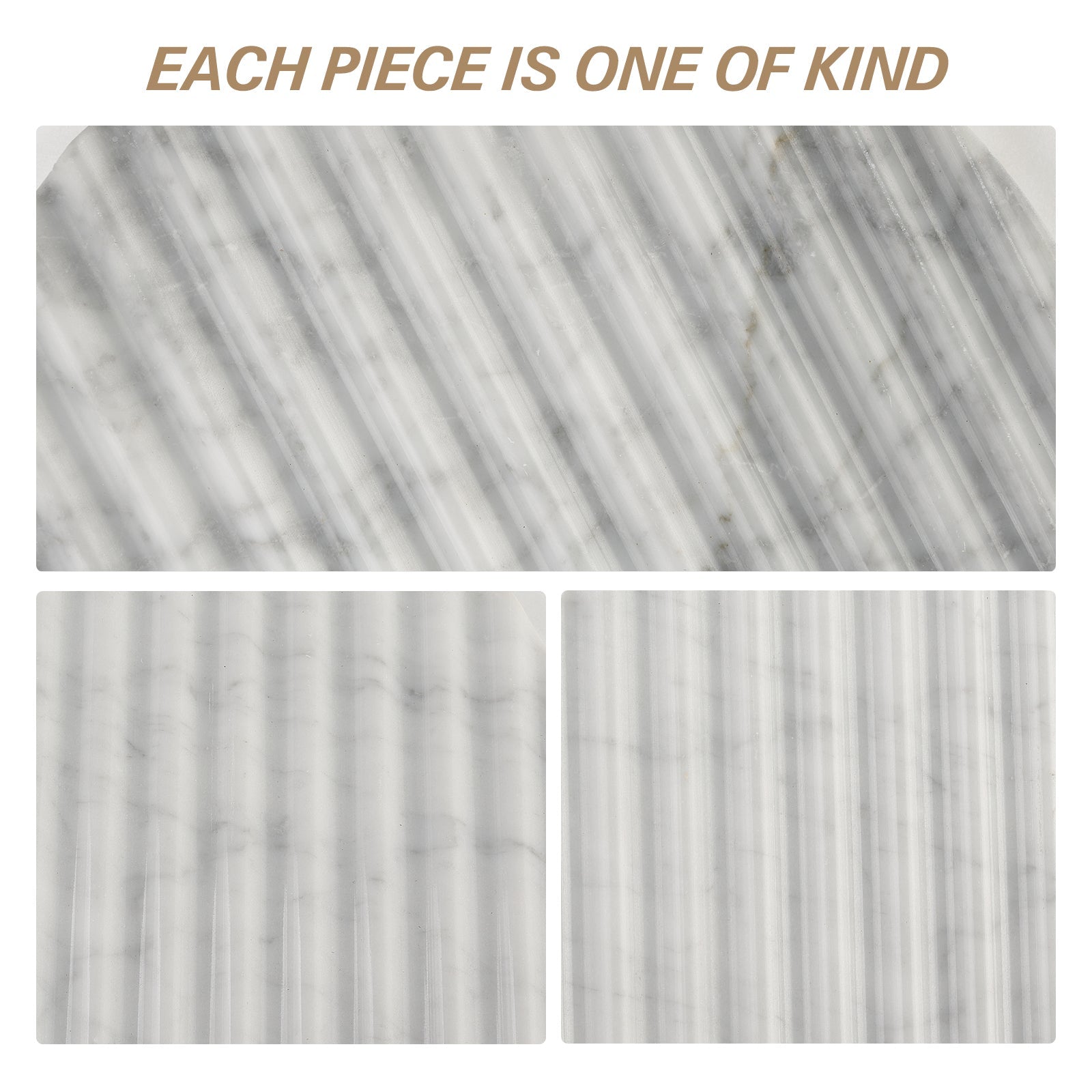 Koville natural marble wavy round decorative tray in Bianco Carrara - design detail
