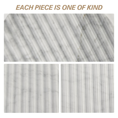 Koville natural marble wavy round decorative tray in Bianco Carrara - design detail