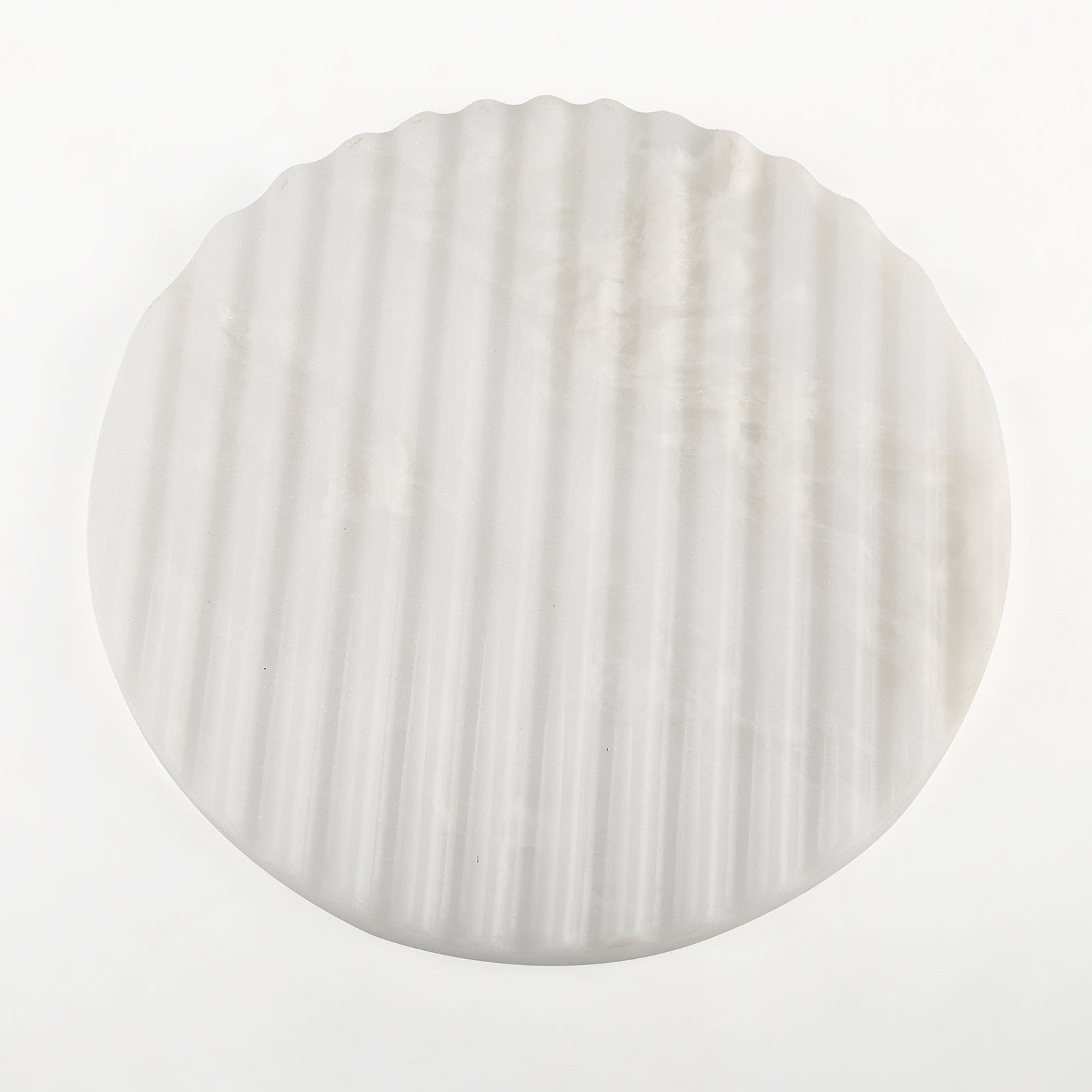 Koville Natural Marble Wavy Round Decorative Tray for Tabletop Styling in Namib Bianco - decorative form