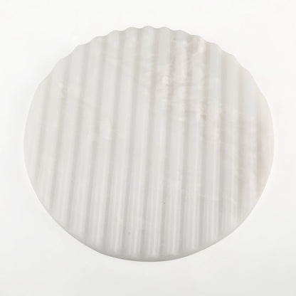 Koville Natural Marble Wavy Round Decorative Tray for Tabletop Styling in Namib Bianco - decorative form