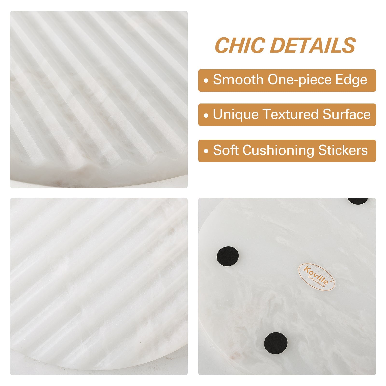Koville Natural Marble Wavy Round Decorative Tray for Tabletop Styling in Namib Bianco - product presentation