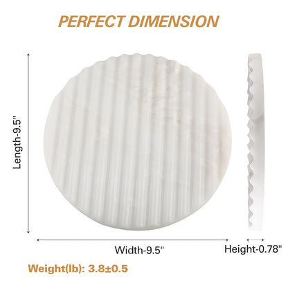 Koville Natural Marble Wavy Round Decorative Tray for Tabletop Styling in Namib Bianco - material detail