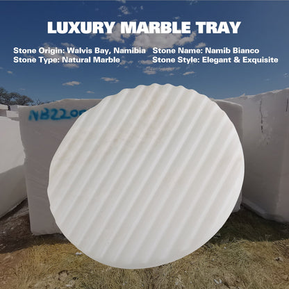 Koville Natural Marble Wavy Round Decorative Tray for Tabletop Styling in Namib Bianco - natural stone finish