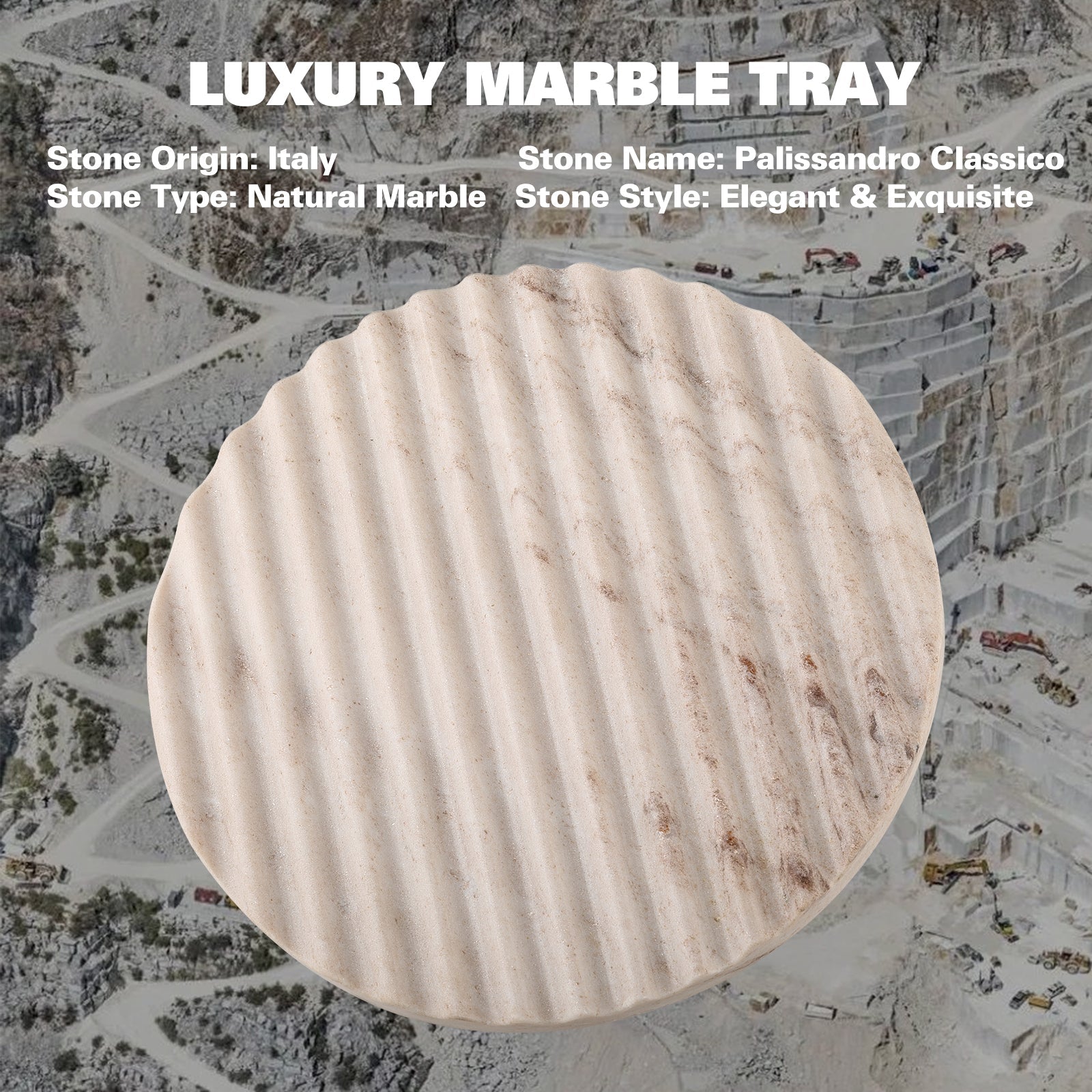 Koville Natural Stone Wavy Round Decorative Tray for Tabletop Styling in Palissandro Classico - product presentation