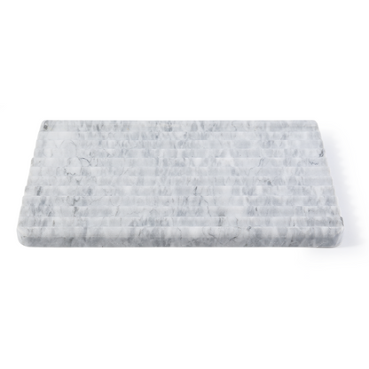 Koville Natural Stone Wavy Square Decorative Tray for Tabletop Styling in Bardiglio Nuvolato - product presentation